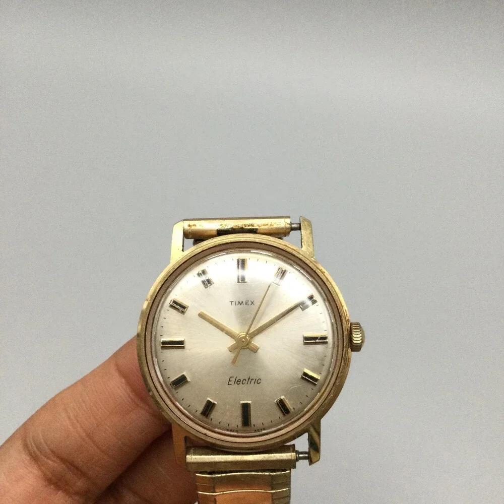 Vintage Timex Electric Mens Watch 34mm Gold Tone Band NOT RUNNING FOR PARTS